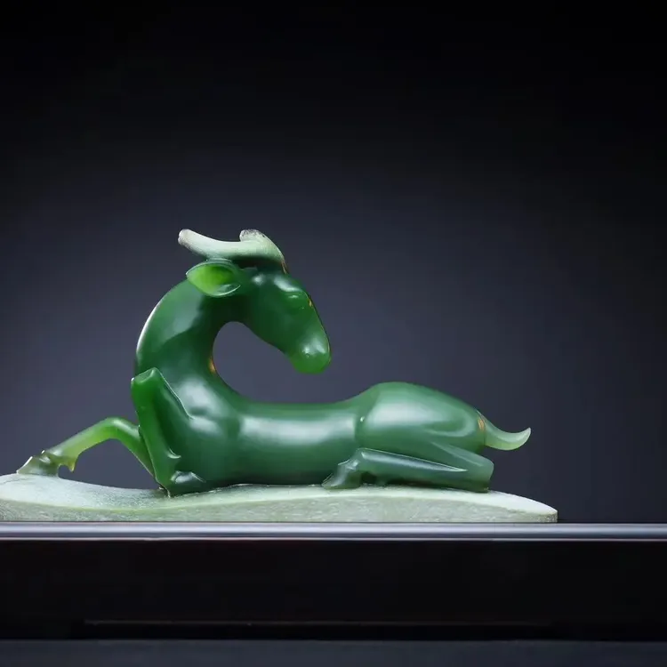 和田玉 老坑碧玉 小摆件《福禄高升》雅玩典藏之佳品