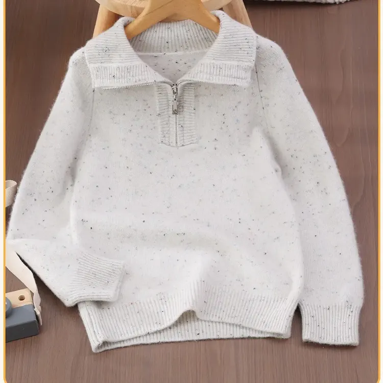 100%澳毛polo领半拉链加厚男女中大童保暖针织打底毛衣秋冬新款