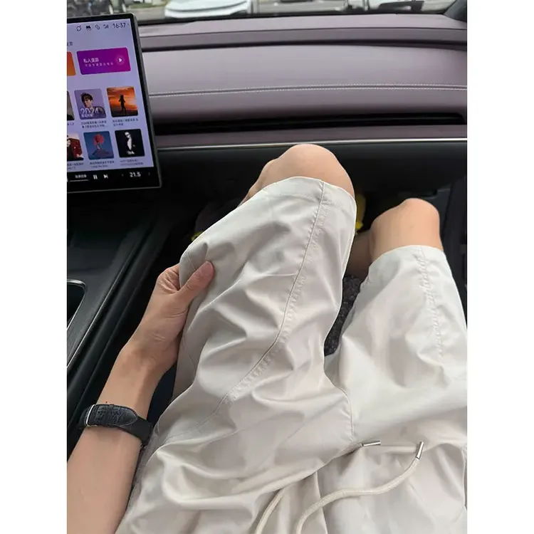 美式斜切休闲短裤男款夏季潮牌拼接宽松薄款速干冰丝运动五分裤子