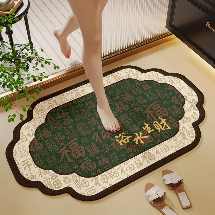 LT高档古风亚麻编织浴室地垫新中式吸水防滑垫卫生间门口地毯脚垫