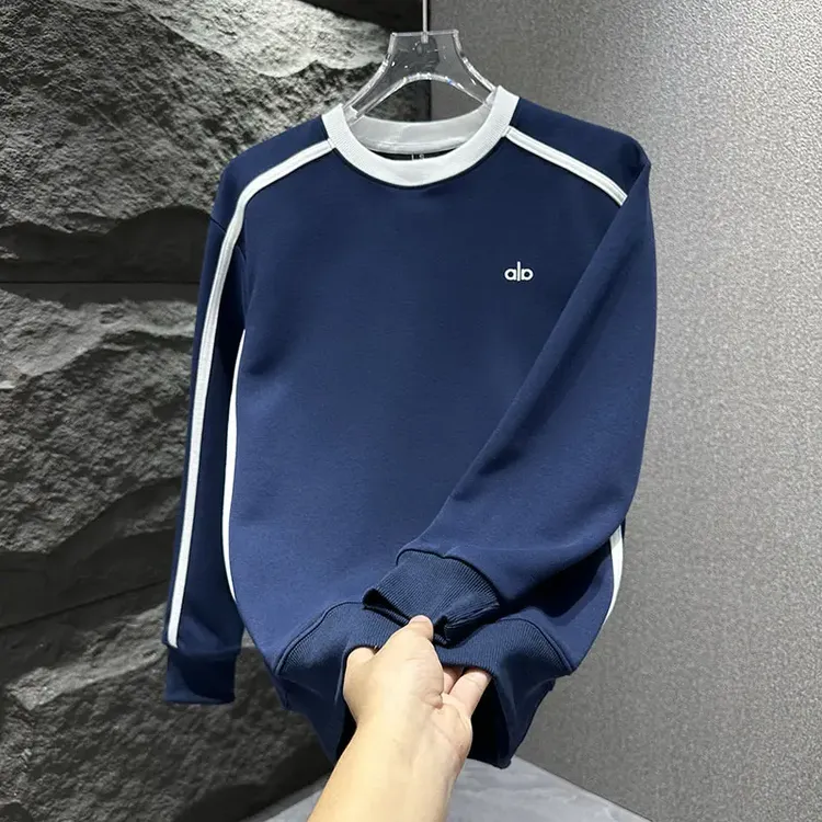 秋冬新款潮牌简约字母刺绣拼色圆领卫衣男士潮流长袖时尚休闲上衣