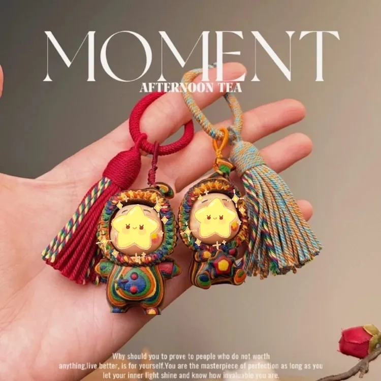 天然彩虹木宝宝造型手机链包包挂饰钥匙扣可爱创意礼品