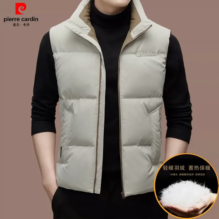 皮尔卡丹冬季爆款男士外套羽绒马甲无袖拉链时尚潮流外穿羽绒马甲
