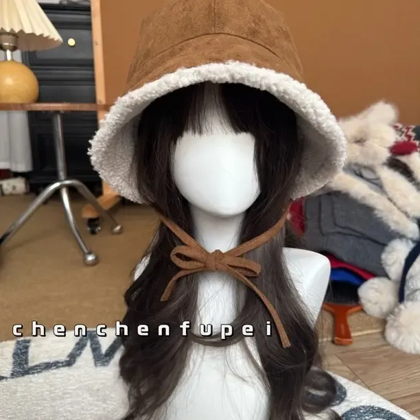 冬款渔夫帽雷锋帽百搭秋冬帽子日系复古毛绒小众大头围防风麂皮绒