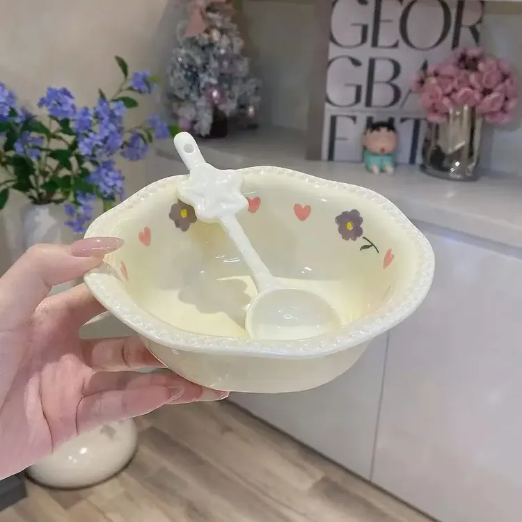 【甜品碗+星星勺】紫藤花甜品碗小汤碗勺家用装汤碗学生可爱餐具