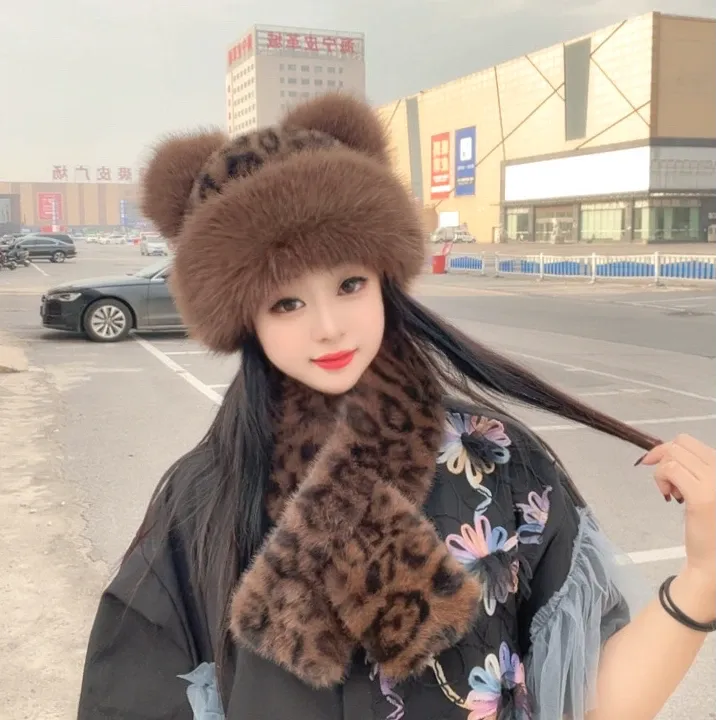 米奇帽）冬季时尚洋气百搭抗风保暖可爱网红毛毛帽子加绒加厚毛绒