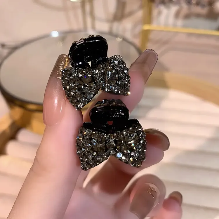 精致水钻蝴蝶结小抓夹发饰小号迷你刘海发夹女式闪钻前额侧边夹子