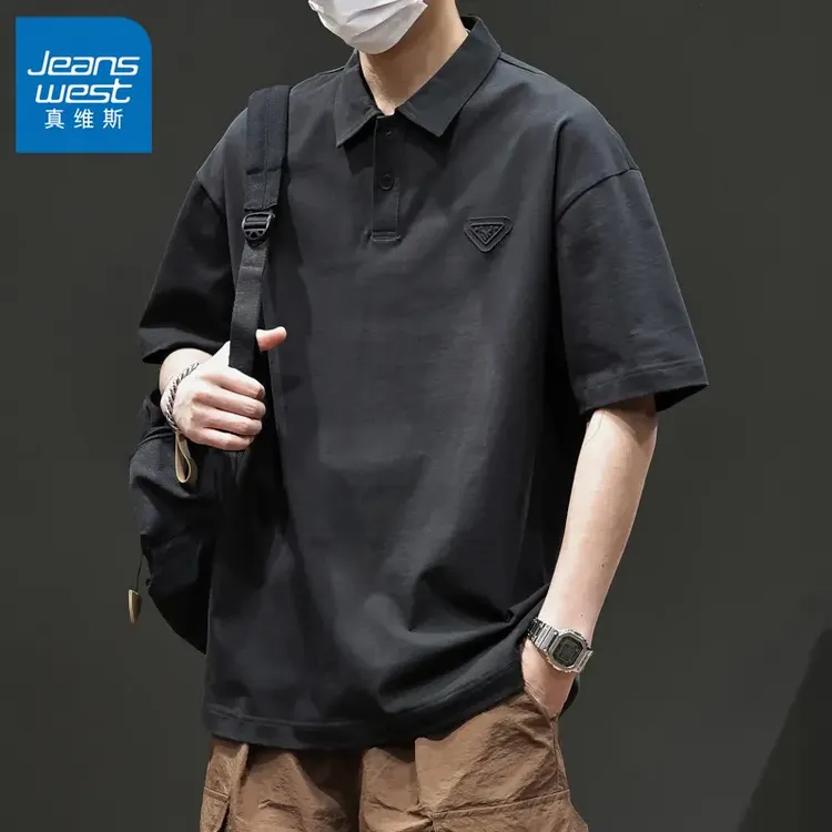 Jeanswest/真维斯polo衫男款夏季百搭潮流宽松休闲男士T恤短袖潮