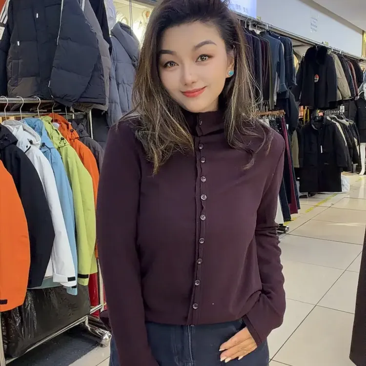 DTK半高领排扣针织打底衫秋冬保暖百搭上衣2556200