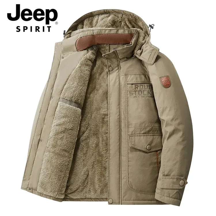 JEEP吉普冬季棉衣加厚加绒保暖男士棉服防风防水外套休闲户外棉衣