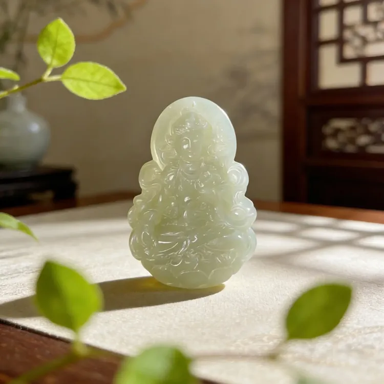 天然和田玉双面度母观音吊坠精致百搭油润细腻