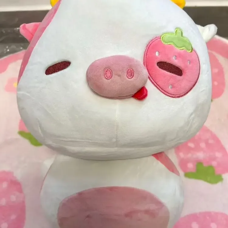 惊喜版草莓牛带香味粒子QQ弹弹超萌可爱草莓牛公仔毛绒玩具玩偶
