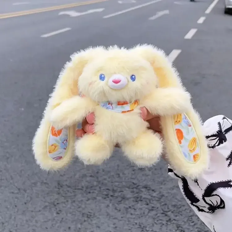 新款碎花款拉耳兔毛绒钥匙扣挂件趣味包包挂饰送女友闺蜜礼物zh