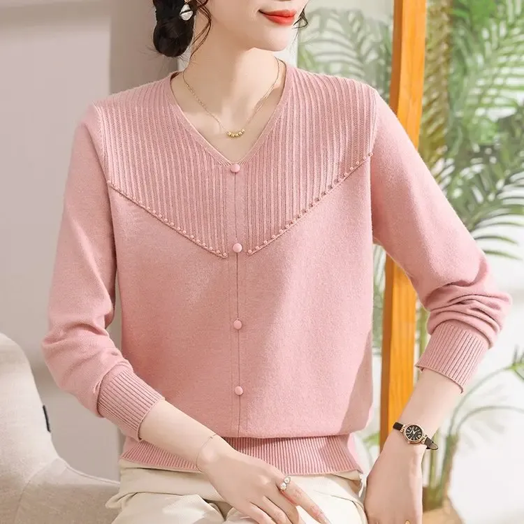 中老年女装气质高贵2025新春款时尚妈妈装针织百搭上衣毛衫