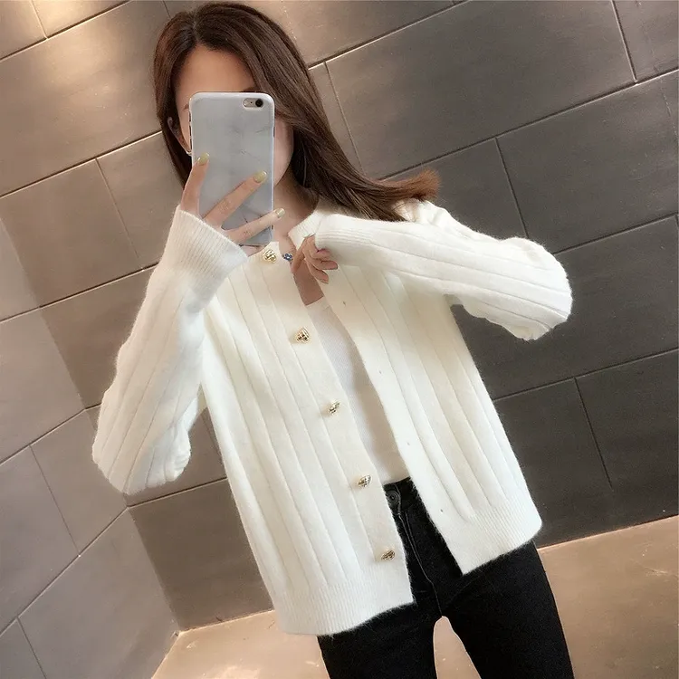 白色休闲毛衣女外套小个子针织开衫2025春秋新款外搭时尚洋气上衣