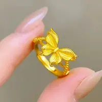钨金戒指 活口蝴蝶/蜻蜒/昆虫金色指环首饰甜美百搭气质
