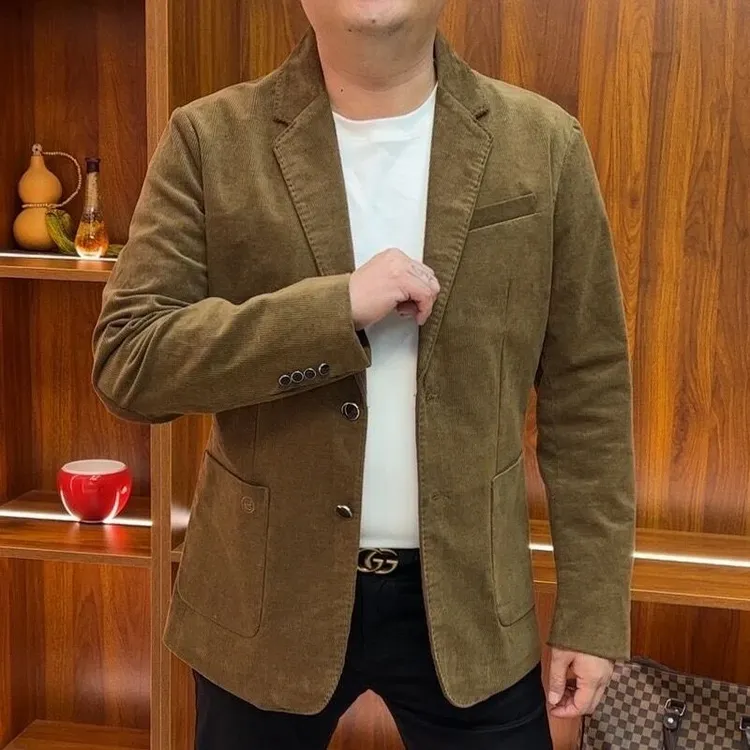 孙大漂亮男士西服外套最新款2025爆款厚款绒面条纹西装秋季休闲