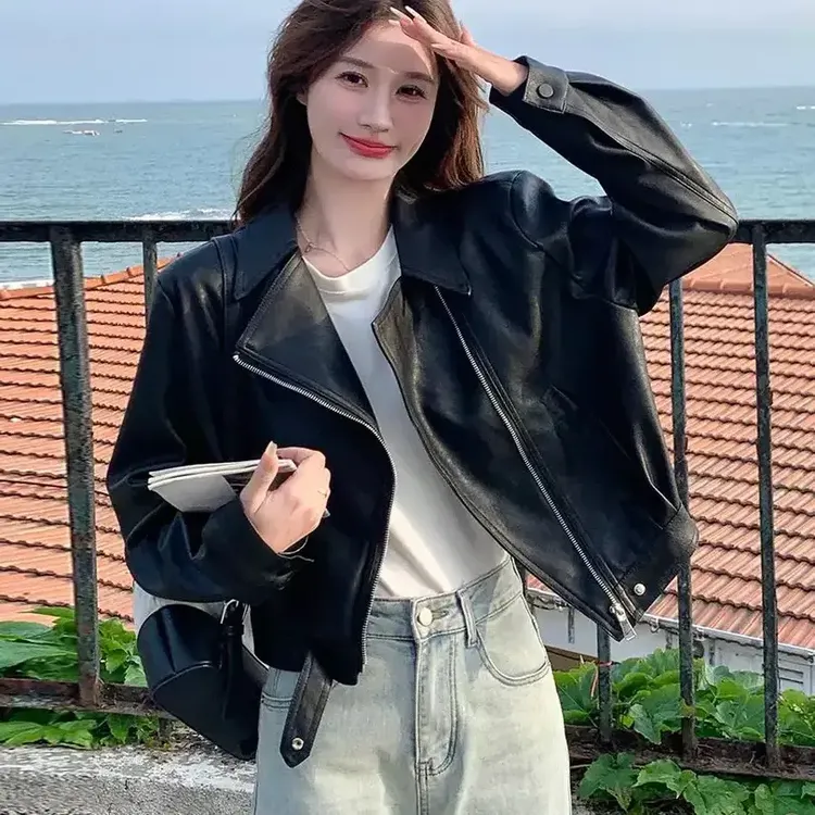 秋季现货！休闲宽松显瘦时尚短款洋气百搭小皮衣2318