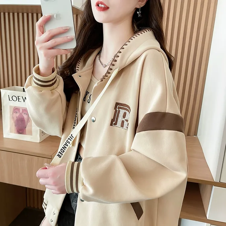 棒球服外套女2025新款春秋韩版宽松学生百搭重工刺绣薄款开衫卫衣