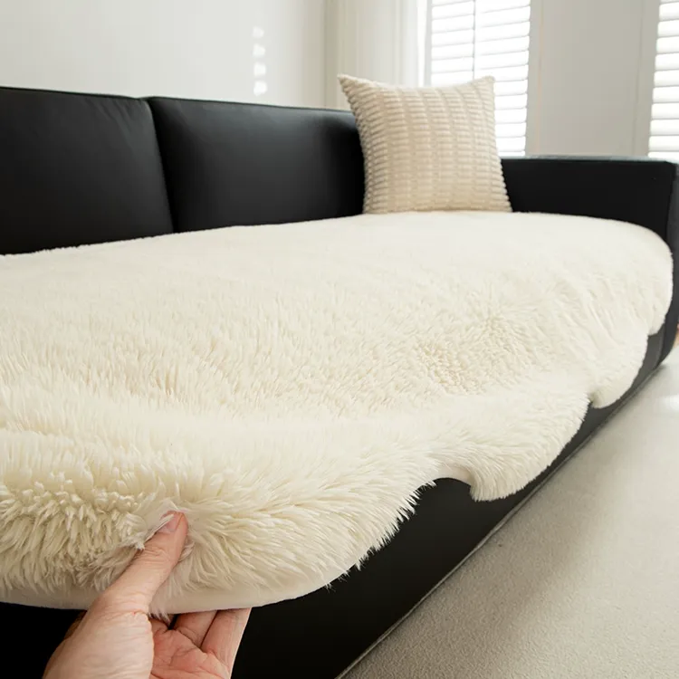 异形沙发垫冬季加厚毛绒防滑坐垫高级感2024新款一片式皮沙发盖布