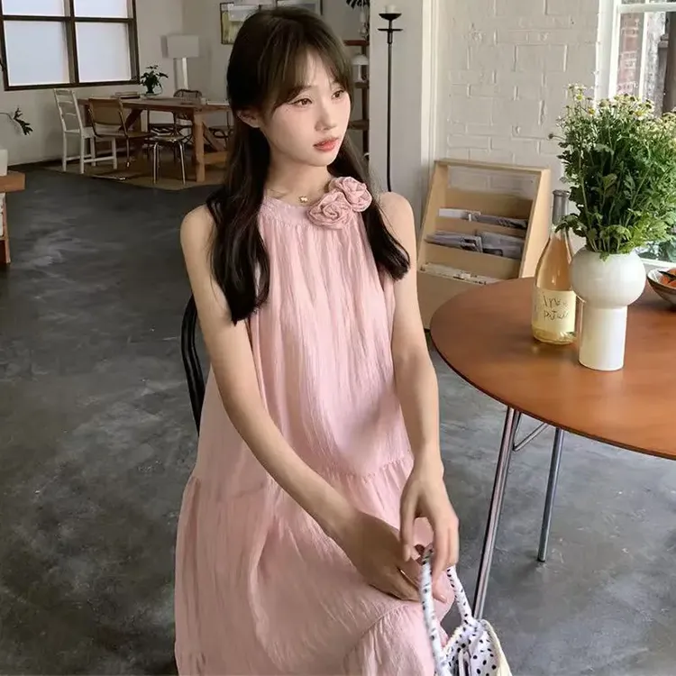 挂脖连衣裙2025新款法式宽松度假长裙无袖吊带裙高档气质淑女裙子