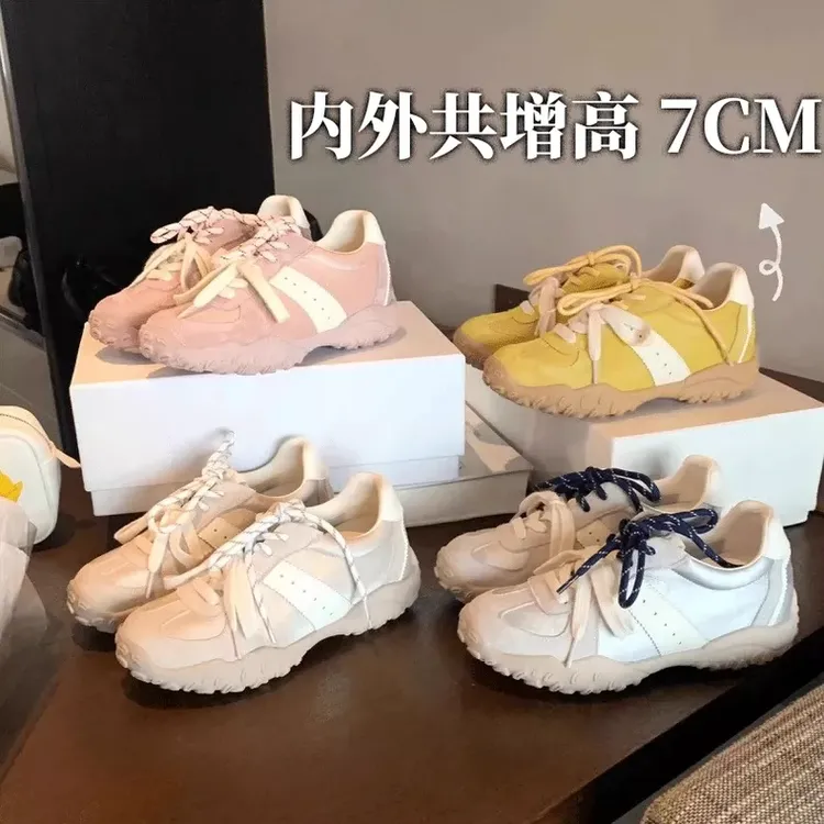 7cm内增高牛皮圆头系带运动老爹鞋厚底休闲德训百搭时尚潮鞋