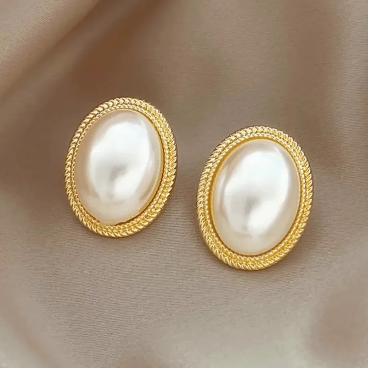 足银仿珍珠耳饰 银针复古耳环女高级感网红耳钉轻奢气质小众耳饰