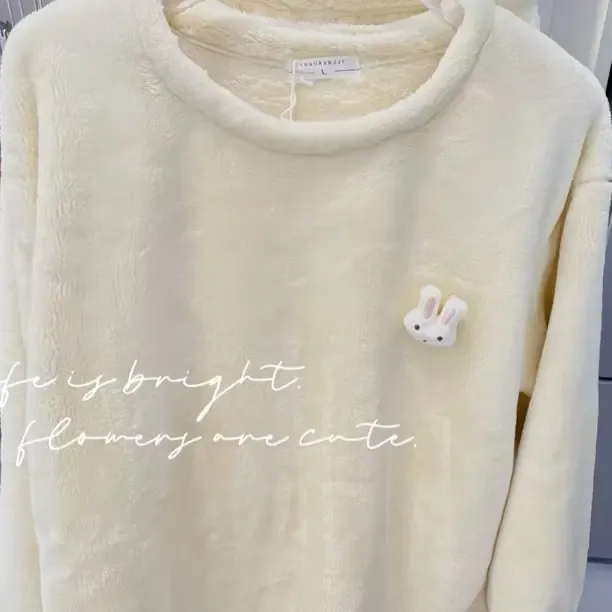 冬季加绒加厚珊瑚绒睡衣女法兰绒可爱甜美保暖家居服可外穿套装