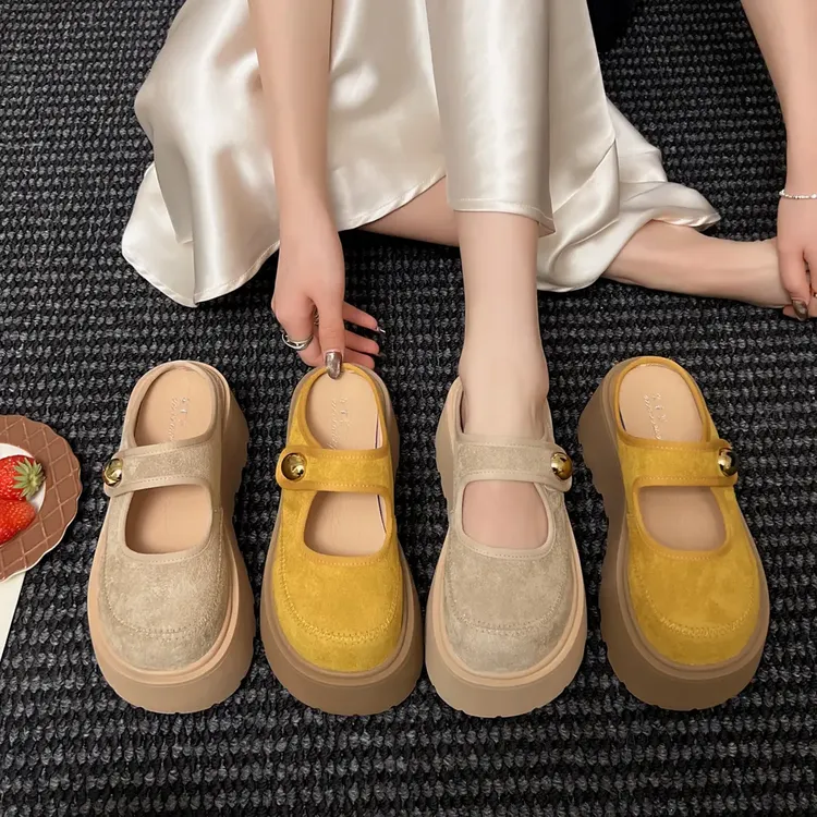 厚底松糕增高一脚蹬勃肯鞋玛丽珍包头半拖鞋女2025春夏外穿凉拖鞋