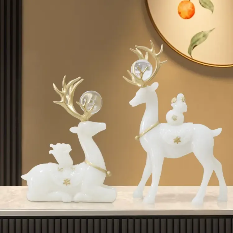 白玉色梅花鹿摆件轻奢高档家居装饰品客厅玄关电视柜酒柜鹿工艺品