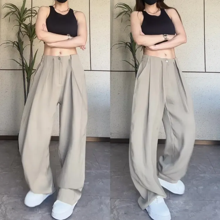 美拉德风夏季老钱风亚麻阔腿裤夏韩版夏季垂感薄款KZ25007裤子