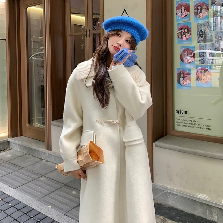 单排扣双面长袖休闲2024秋冬新款连网红大衣女韩版中长款羊毛外套