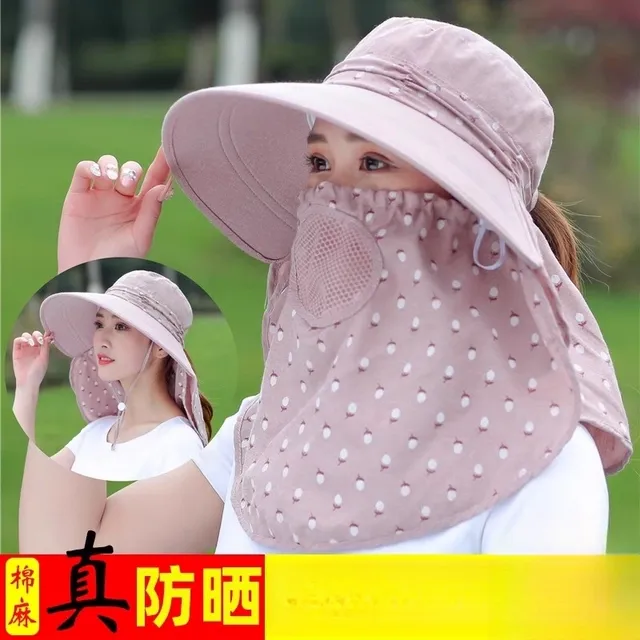 遮阳帽女防晒帽子夏季一体护颈遮脸面罩防紫外线采茶帽干活太阳帽