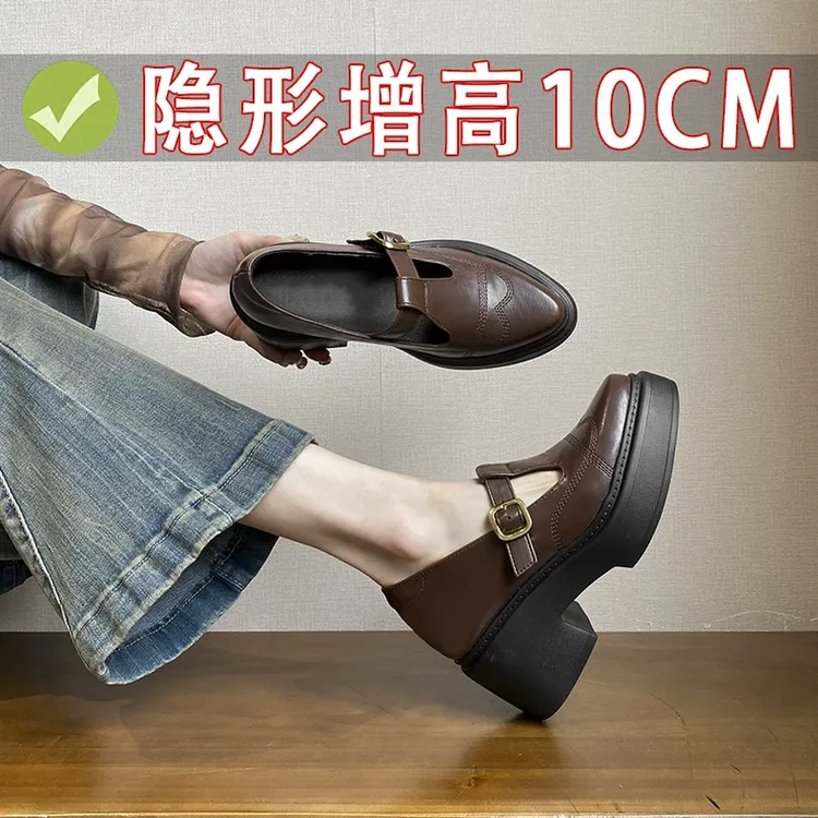 10CM内增高玛丽珍鞋2025春季新款小个子尖头厚底小半包头拖鞋女
