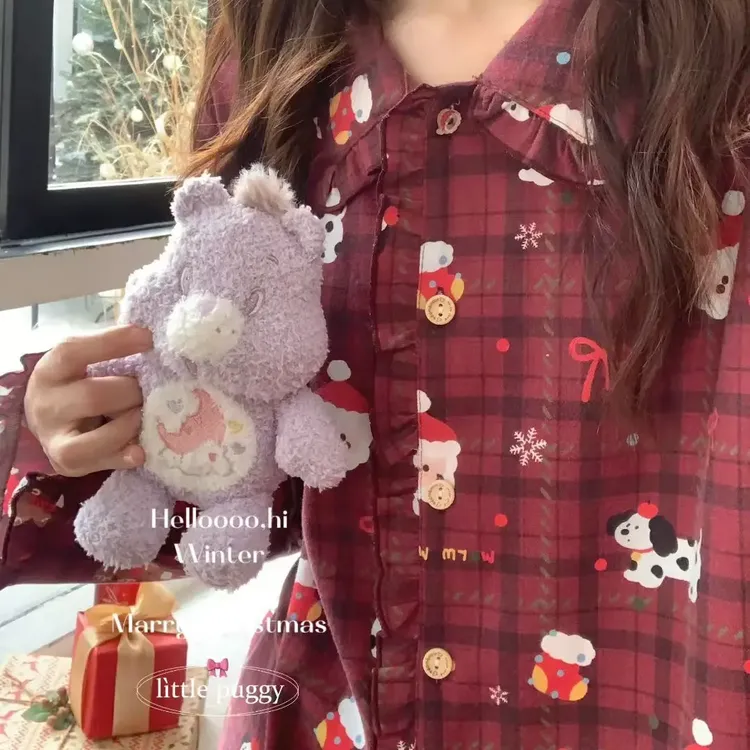 秋冬韩系可爱圣诞印花长袖长裤睡衣套装