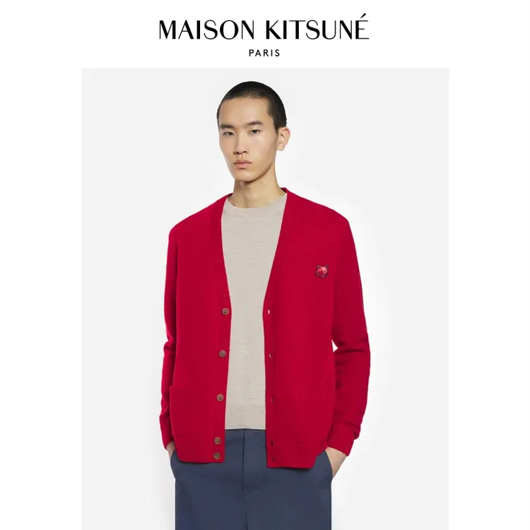 【新春系列】Maison Kitsune男女同款新品大胆玩色狐狸开衫
