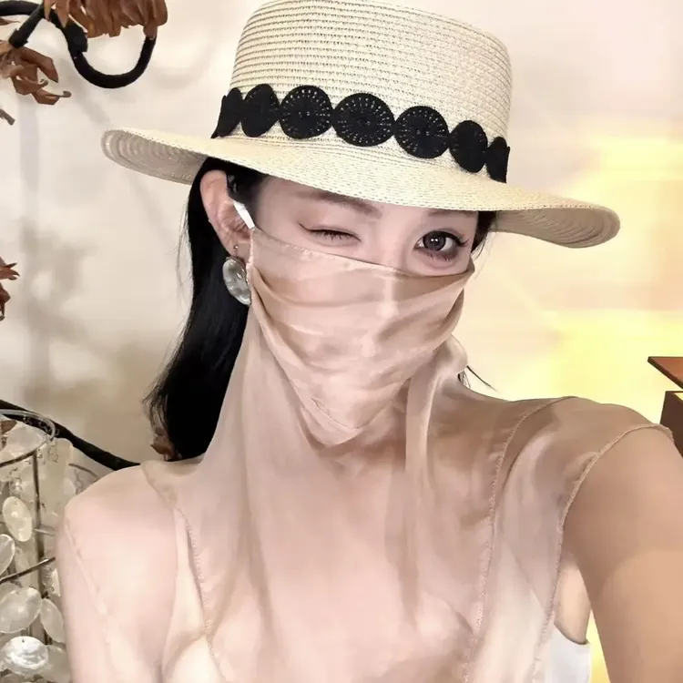 100%桑蚕丝面纱夏季户外防紫外线薄款骑行面罩真丝遮阳女护颈丝巾