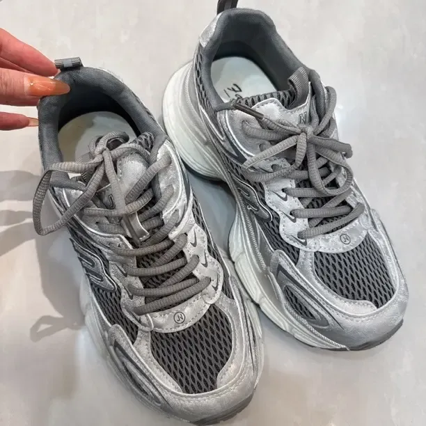 网红拼色透气系带老爹鞋