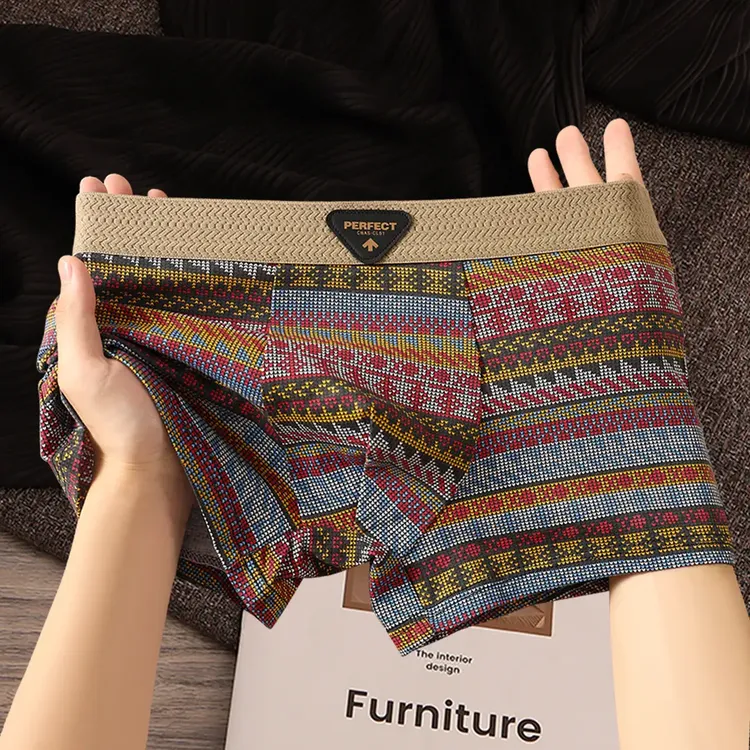 棉质民族风男士内裤新款复古轻奢印花短裤头男式休闲中腰平角裤衩