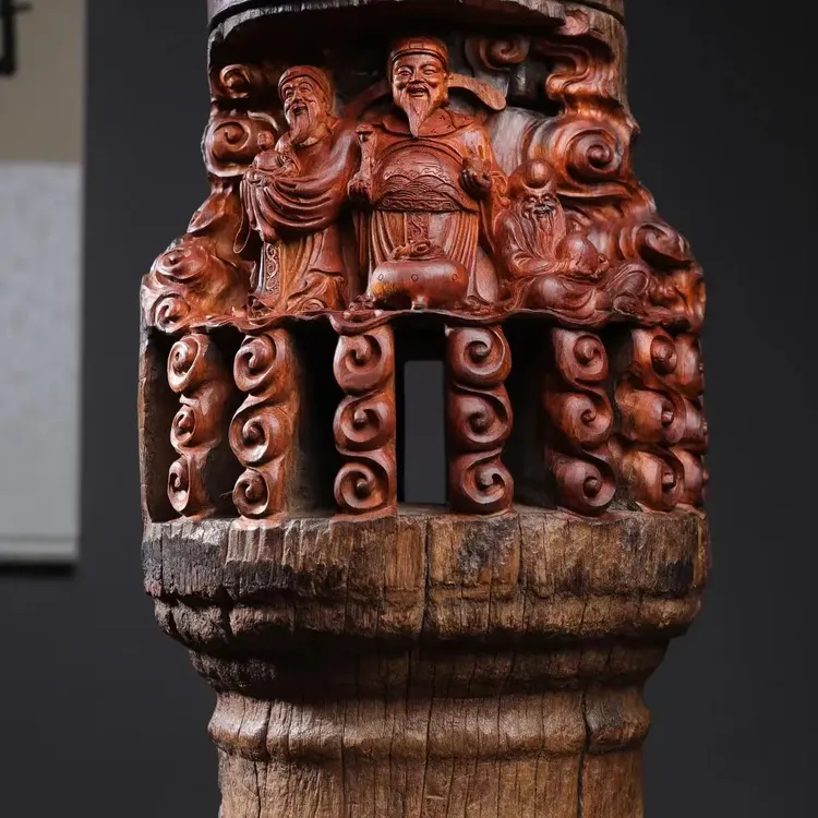 福禄寿 缅甸花梨百年老物件手工雕刻清刀款规格25×47重27.3斤