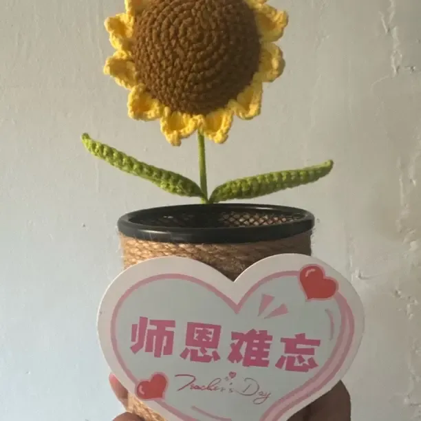 手工编织毛线花向日葵花束教师节实用礼物笔筒