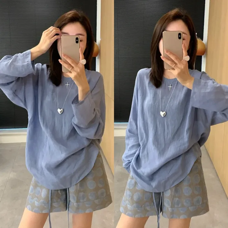 今年流行的夏装套装女小个子圆领防晒上衣短裤慵懒风松弛感两件套