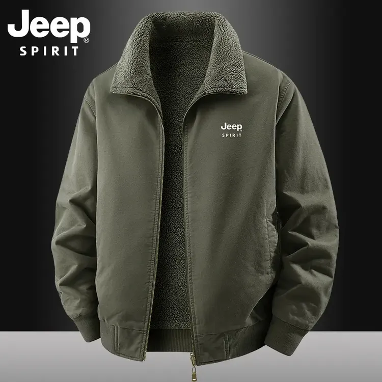 JEEP吉普双面穿夹克男士秋冬季加绒保暖外套纯棉加厚宽松休闲棉衣
