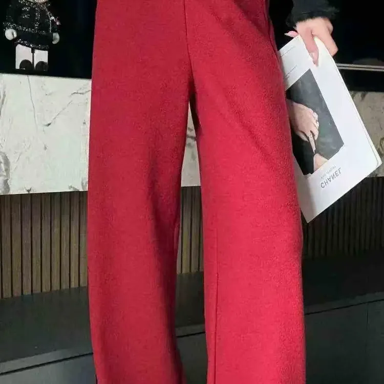 新款加绒高腰宽松显瘦直筒泡芙裤