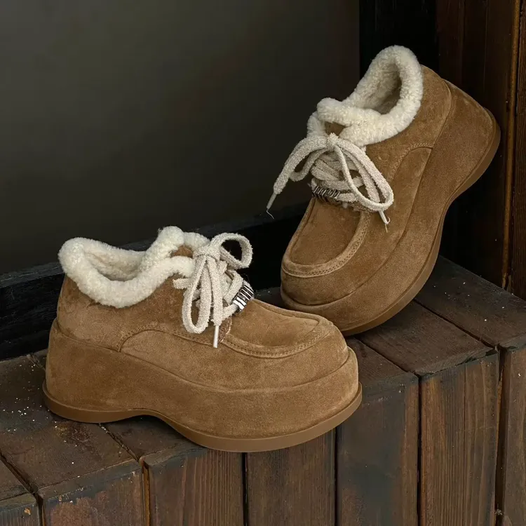 冬季加绒保暖毛毛鞋女厚底增高舒适百搭时尚休闲棉鞋小个子