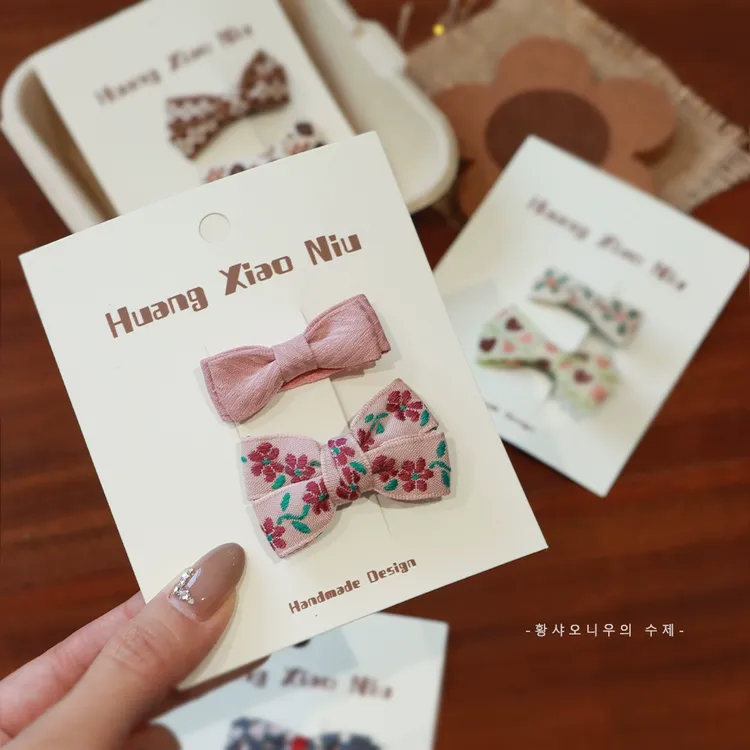 黄小妞布艺碎花婴儿蝴蝶结发卡可爱百搭全包布发夹宝宝侧边夹发饰