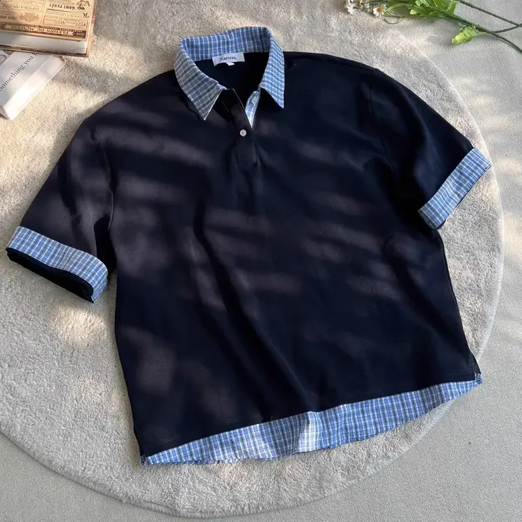 cleanfit穿搭撞色拼接polo衫短袖男夏季美式高级感假两件半袖T恤