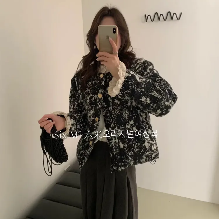 冬季新中式国风白鸭绒女蕾丝拼接高级感保暖外套