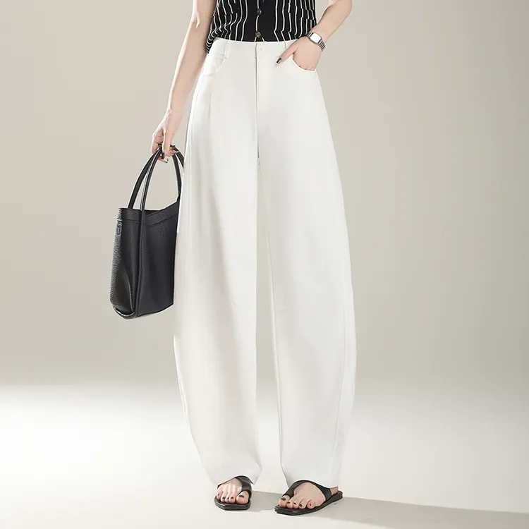 韩版休闲阔腿弯裤女2025春夏秋新款高腰显瘦垂感时尚白色休闲裤