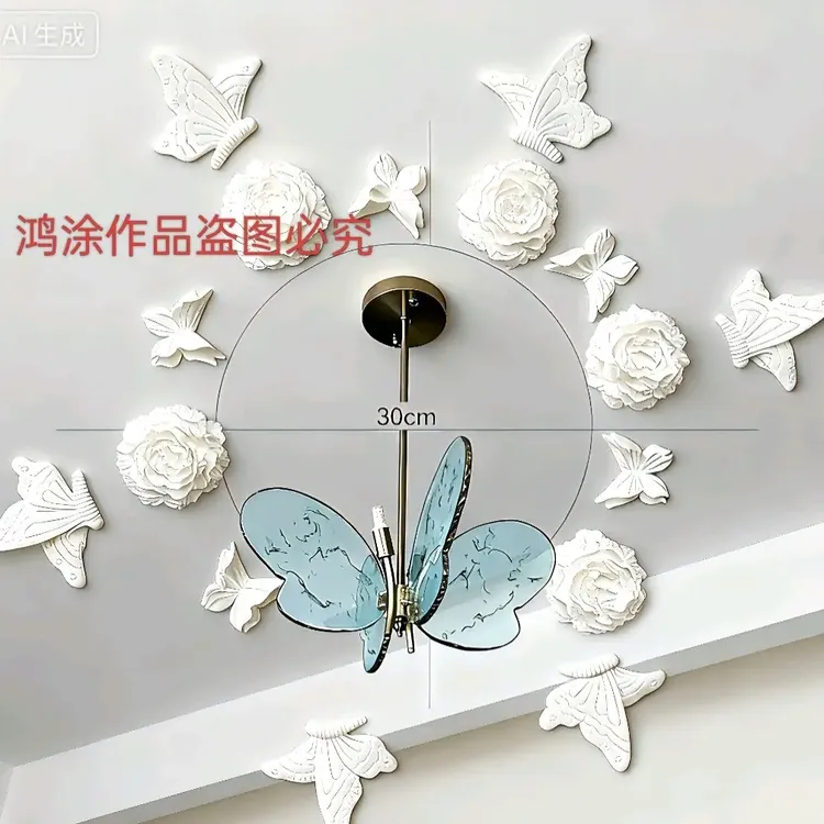 法式石膏蝴蝶3D立体墙面壁饰雕花客厅卧室电视沙发背景墙软装饰品